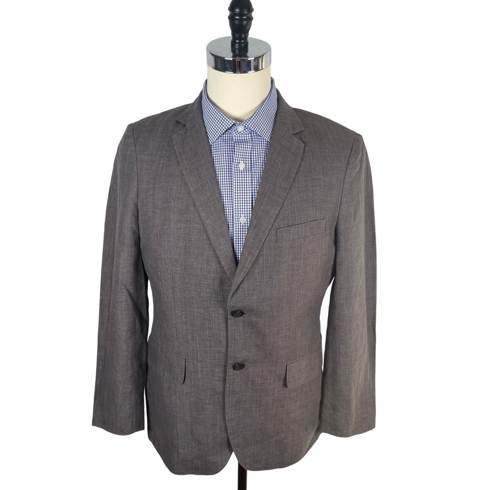 HM Mens 40R Gray 100% Linen Two Button Slim Fit Blazer Suit Jacket Summer